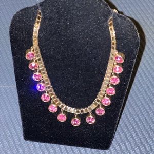 Vintage couture gold tone costume pink rhinestone cast link statement necklace